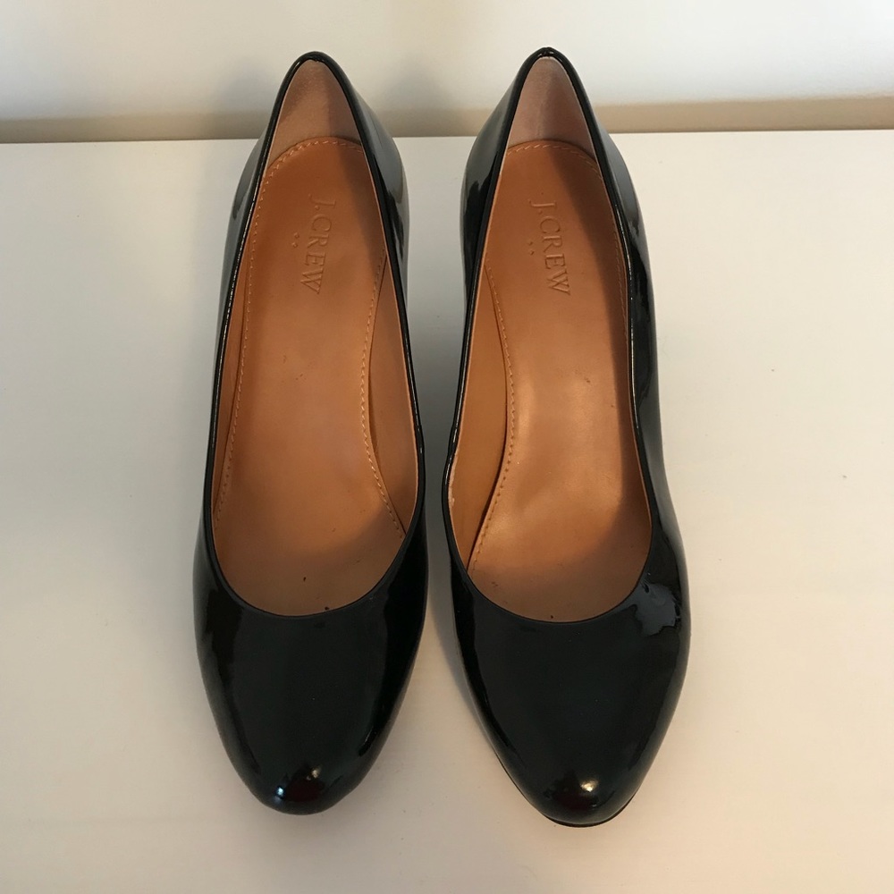 J. Crew black patent leather wedge heels